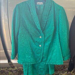 Vibrant Green Women's Blazer with Ruffle Trim